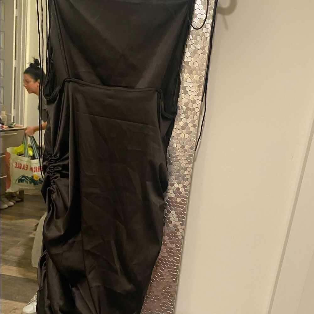 [boutique] drawstring black satin dress #2 - Picture 7 of 10